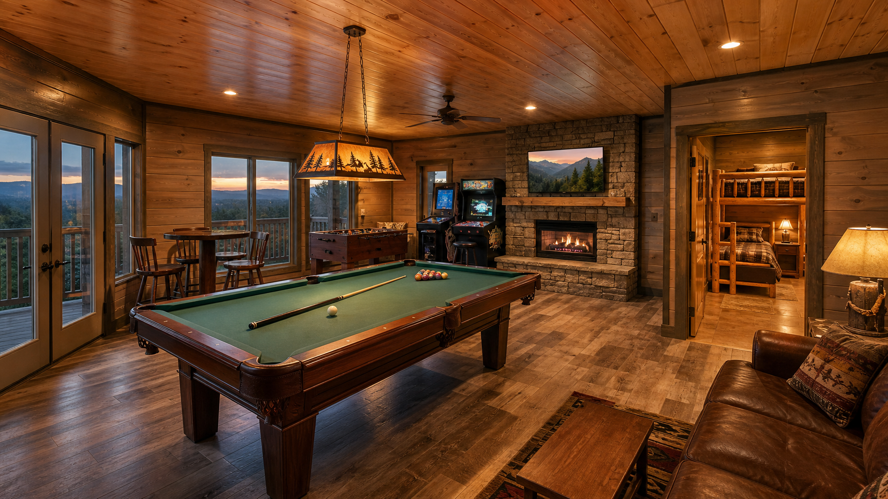 Large Pigeon Forge lodge game room for group vacation rentals