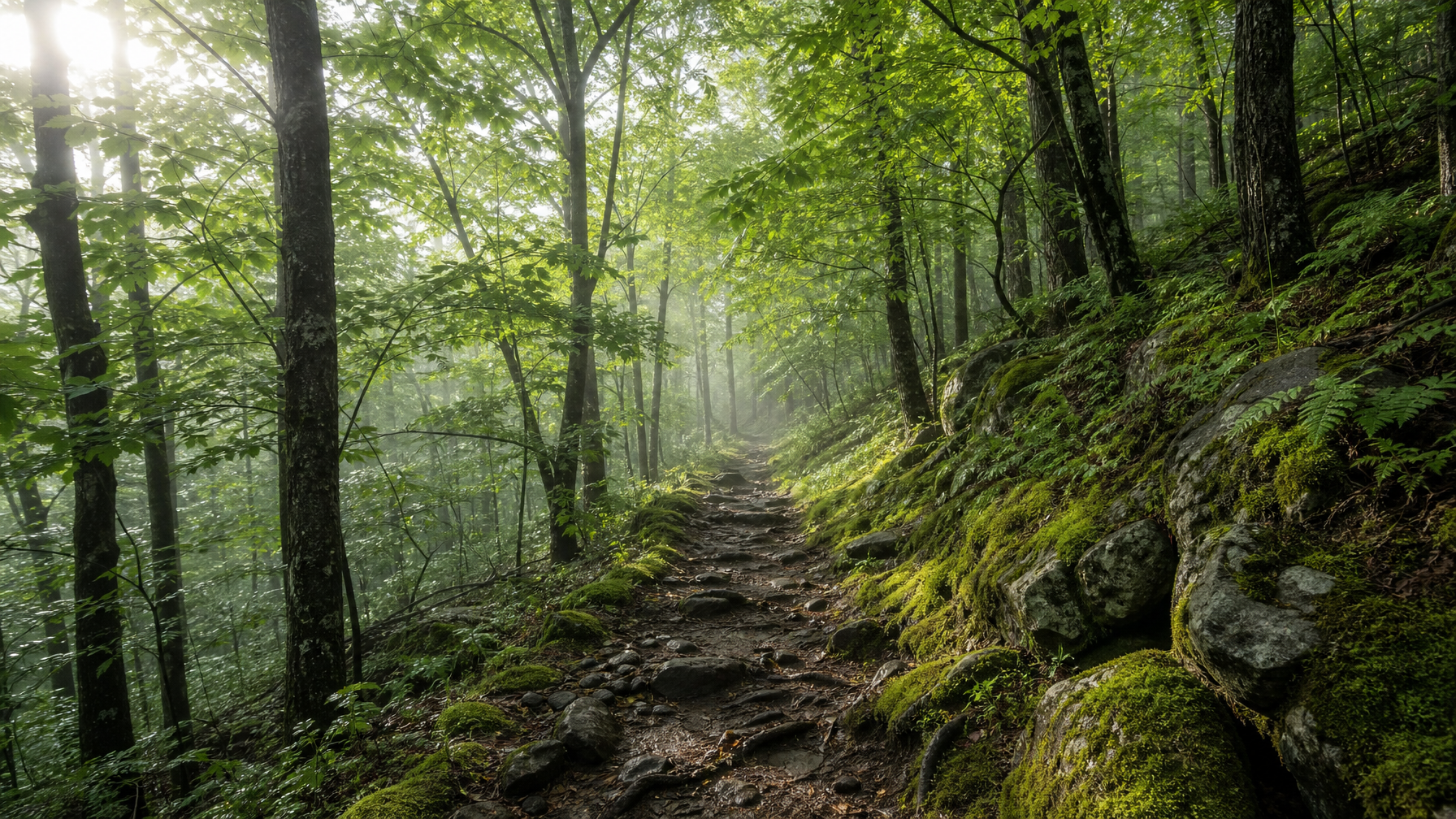 Morning hiking trail in Great Smoky Mountains National Park