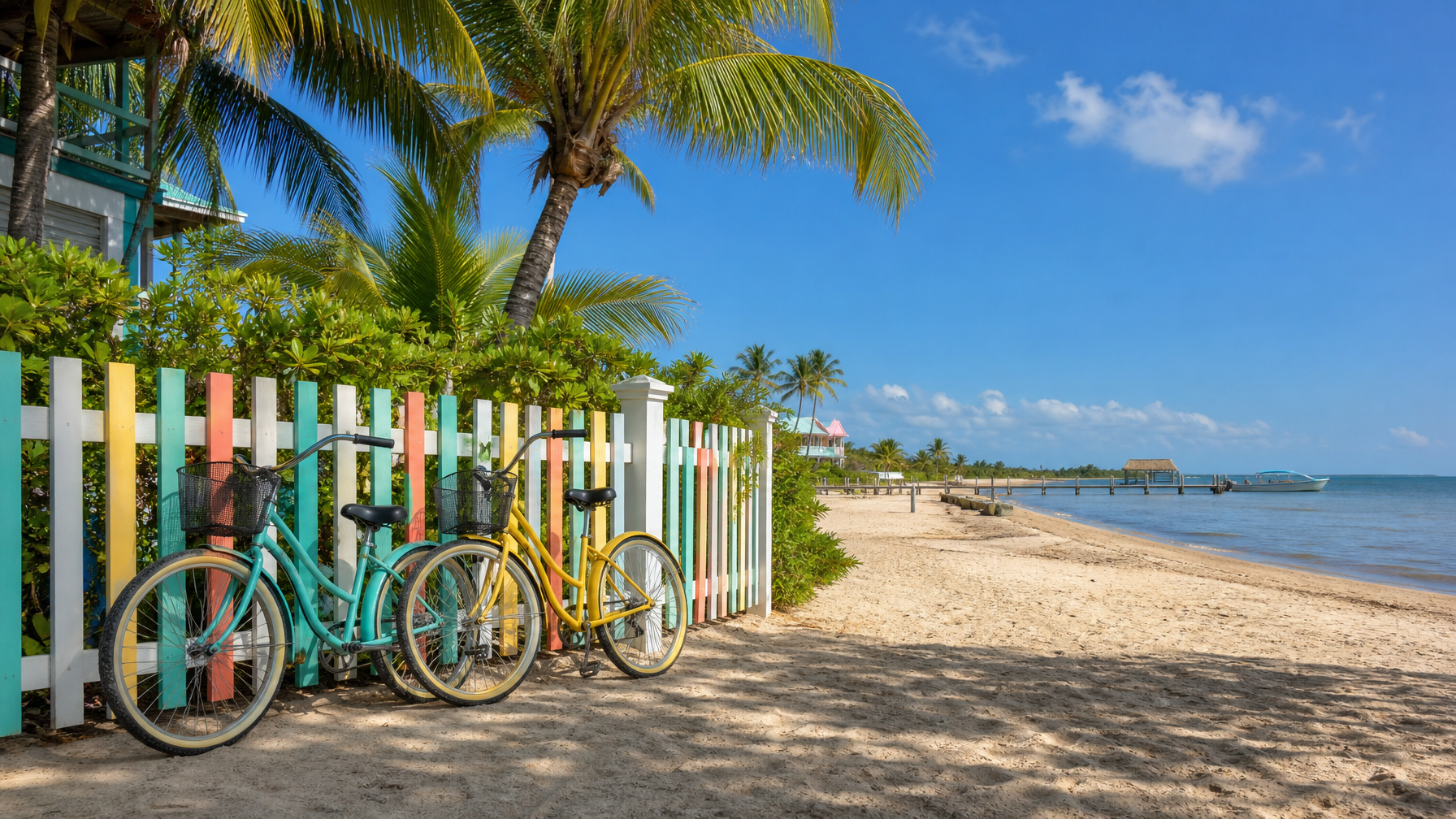 Placencia Belize beach bikes outside a vacation rental
