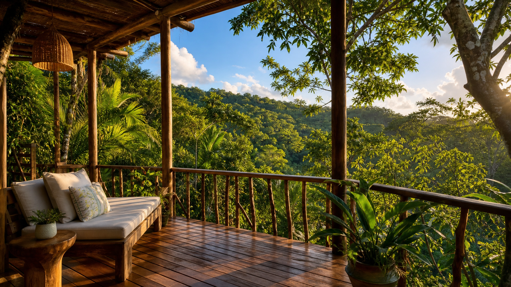 Cayo Belize jungle lodge deck with tropical forest views