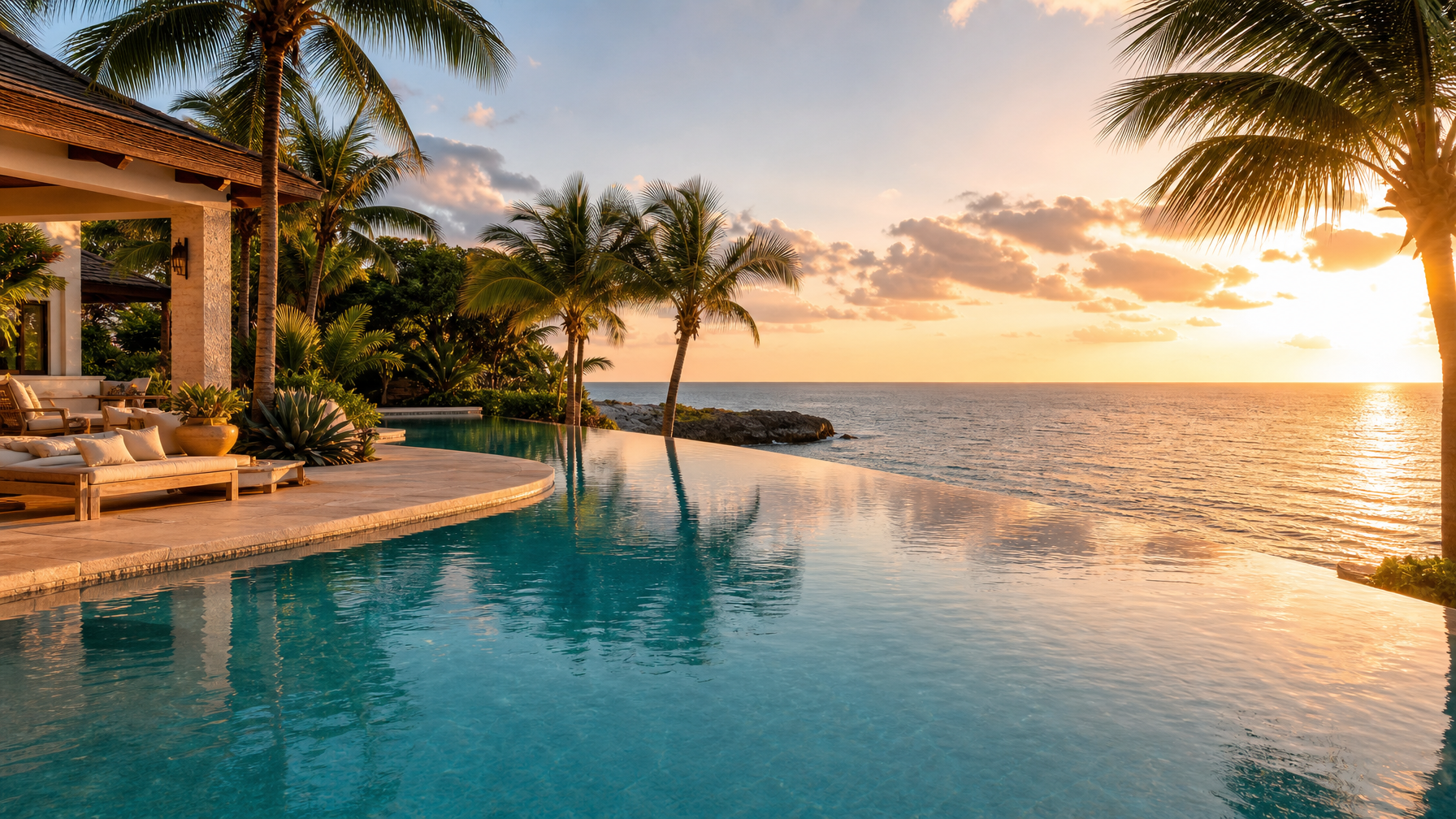 Cap Cana luxury villa infinity pool overlooking Caribbean water Dominican Republic