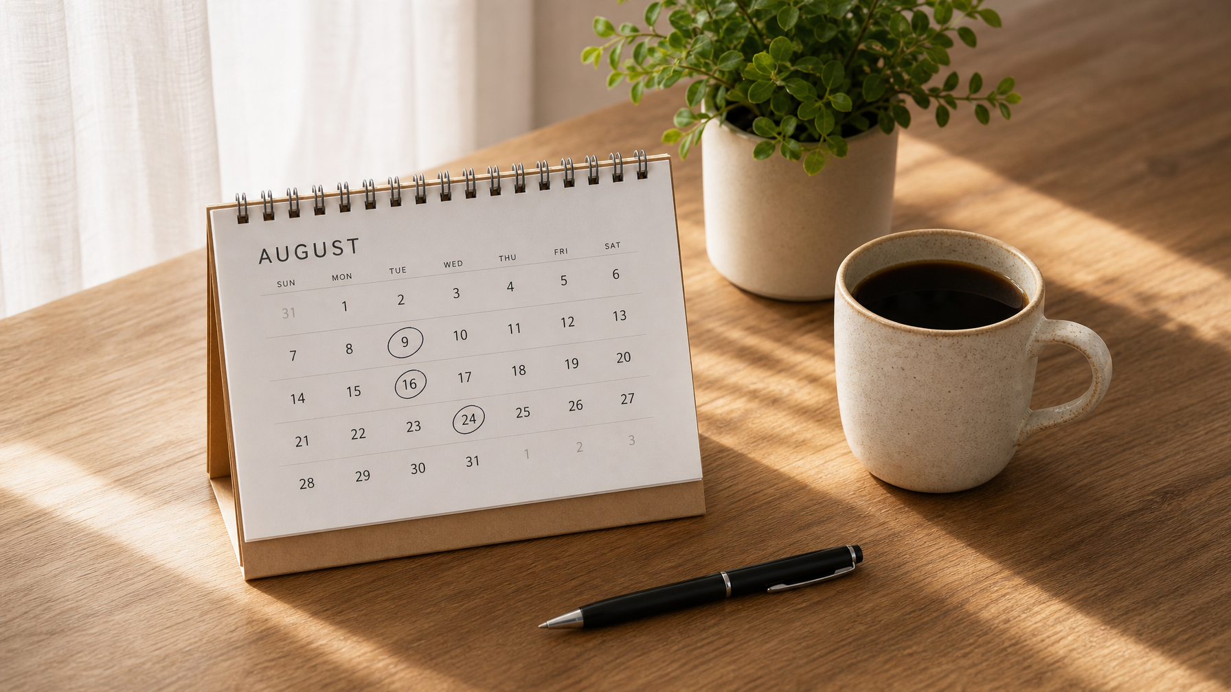 Desk calendar with highlighted priority hold dates for returning vacation rental guests