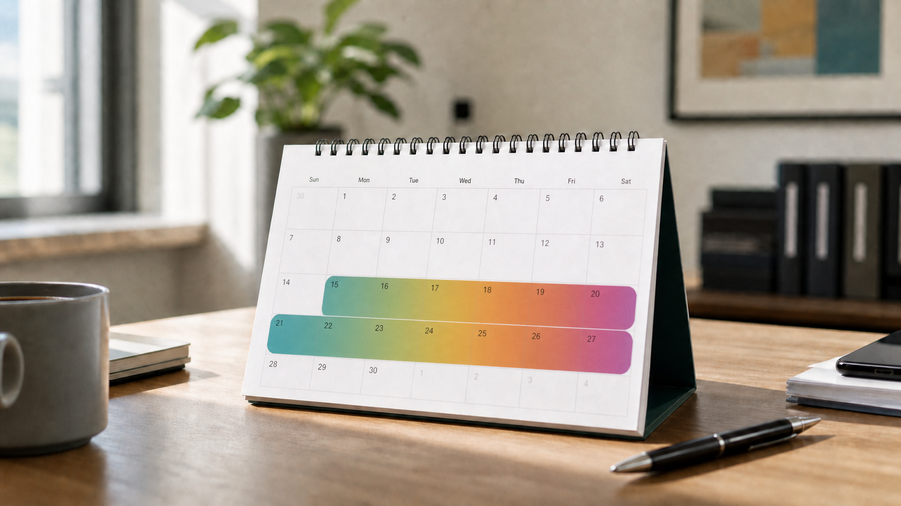 Desk calendar with a continuous multi-day festival stay block highlighted for Munich vacation rental hosts