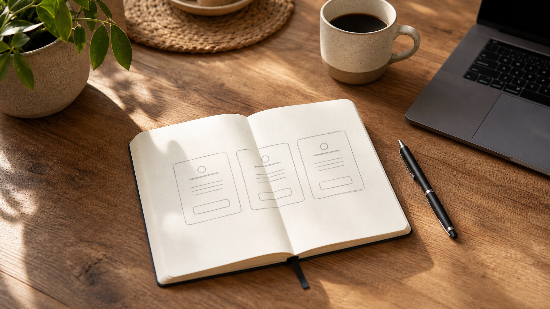 Notebook with three abstract vacation rental ADR price bands sketched beside a laptop