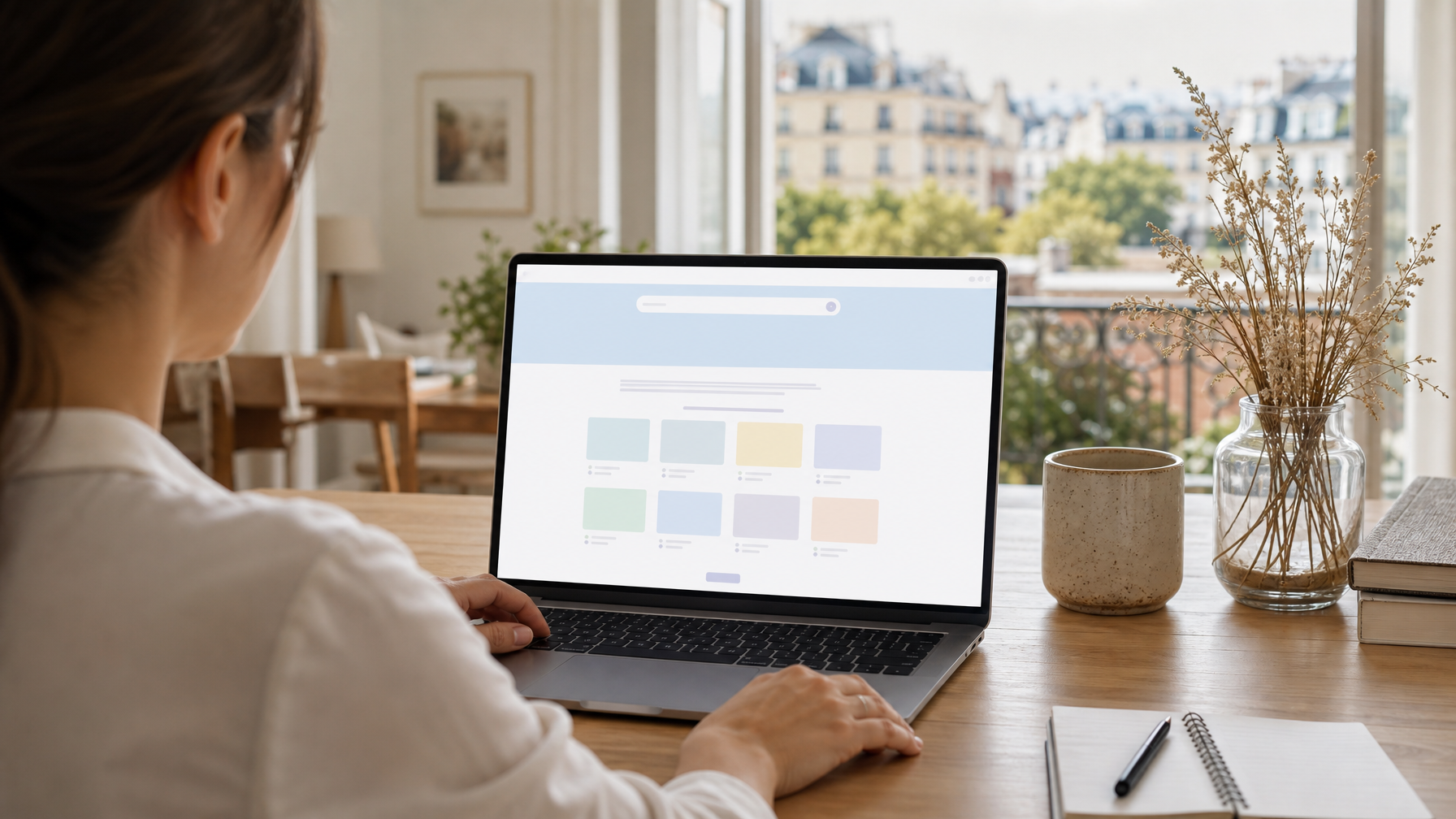 Laptop screen showing a simple direct-booking landing page for a Munich vacation rental host