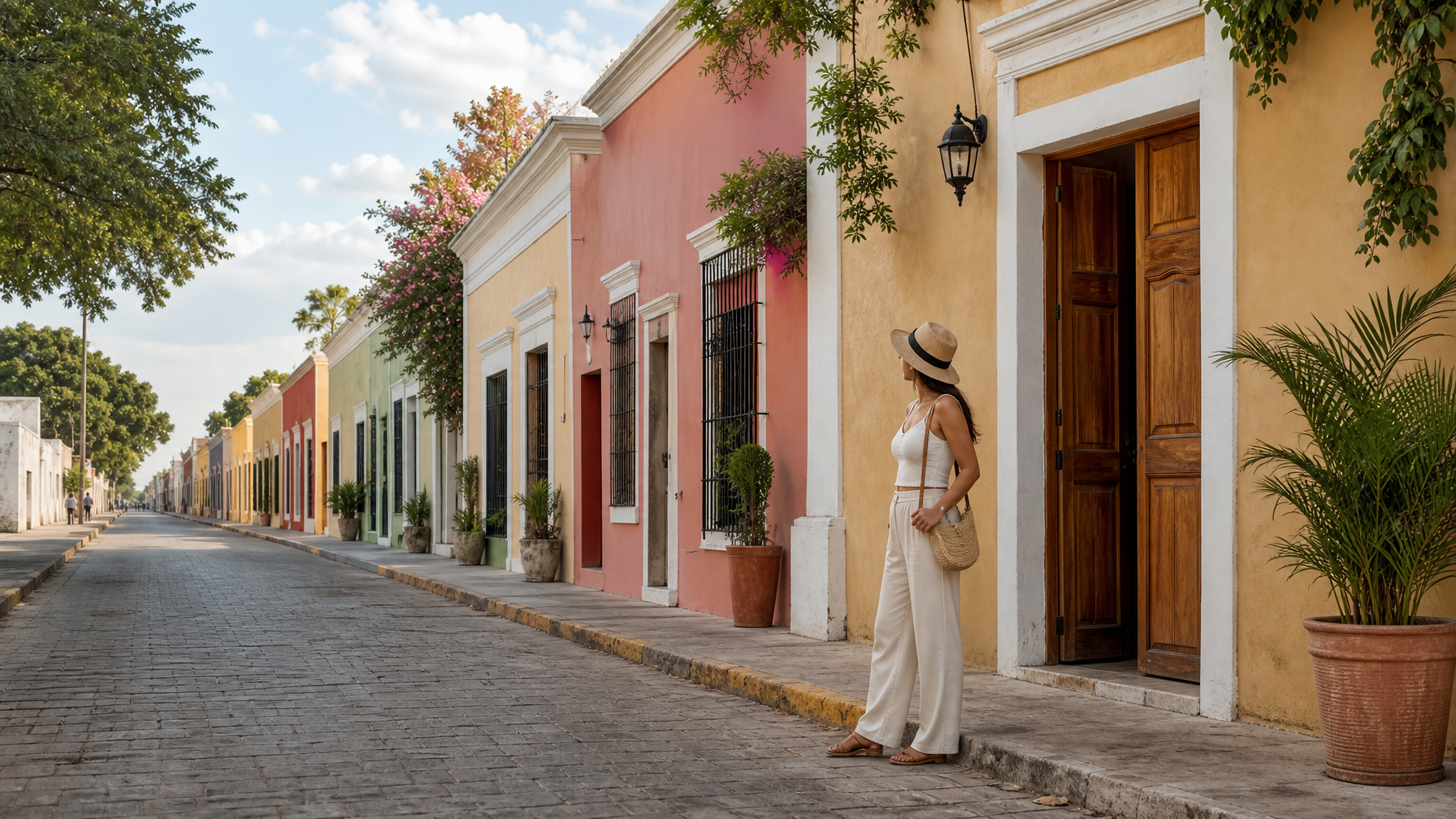 Colorful Valladolid street near a vacation rental exterior