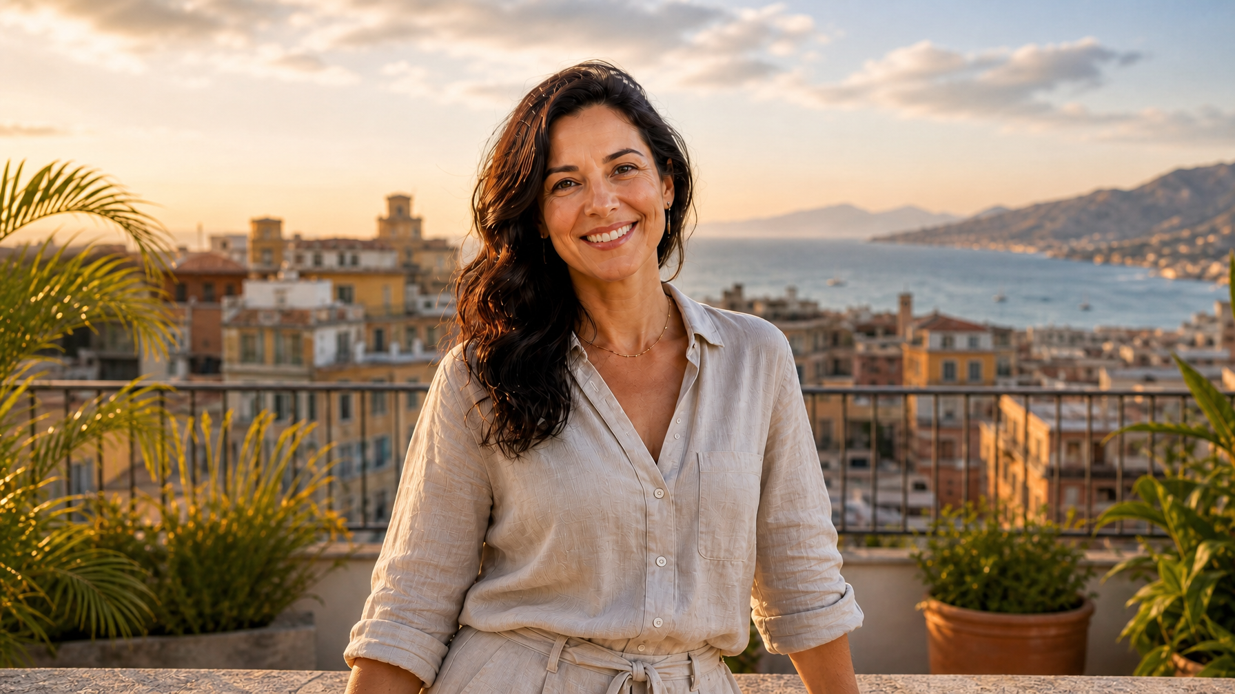 Naples vacation rental host on a rooftop terrace ready to help Americas Cup guests with logistics