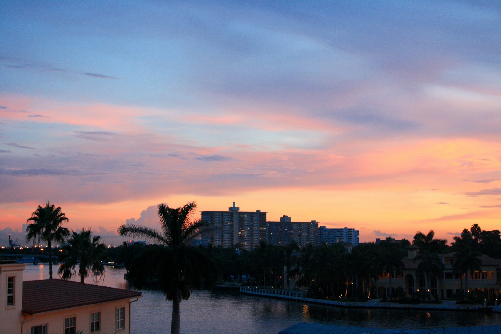 Sunset over the Fort Lauderdale skyline and Intracoastal water