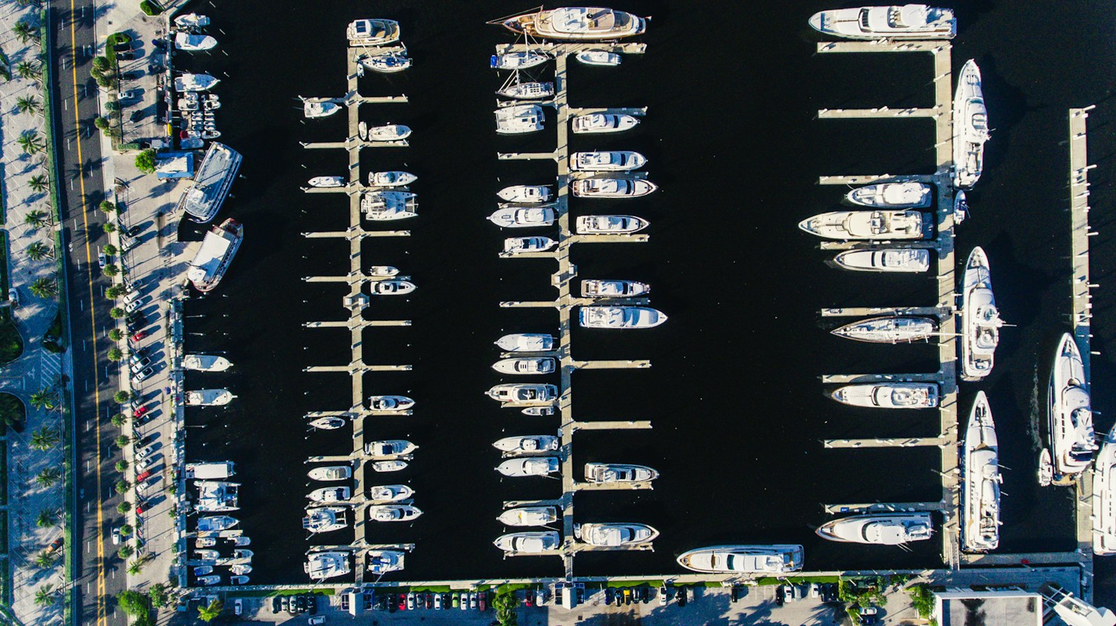 Aerial view of a boat dock and marina on the Fort Lauderdale waterway