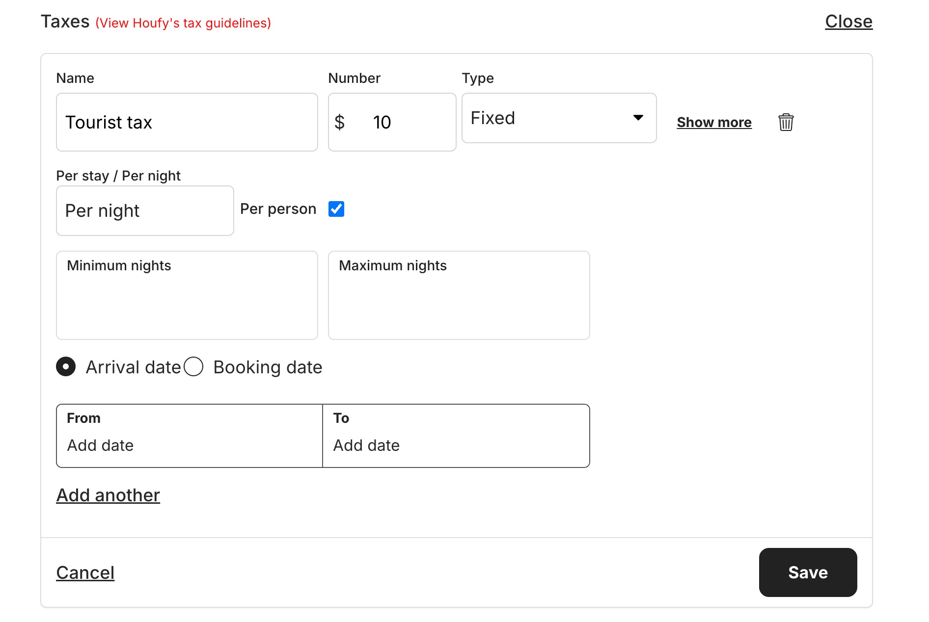 How to add tourist tax per person and per night?