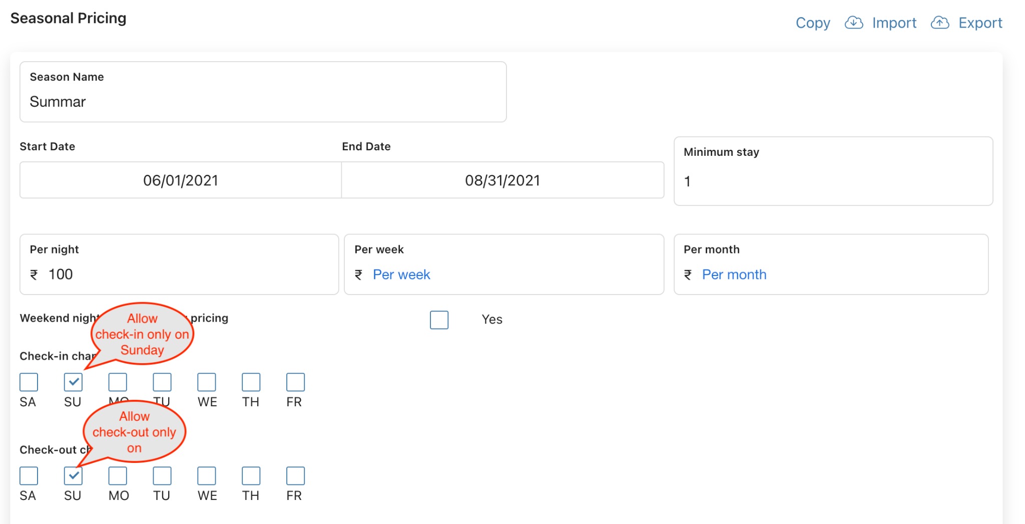 How to Set Changeover Days for Check-In and Check-Out