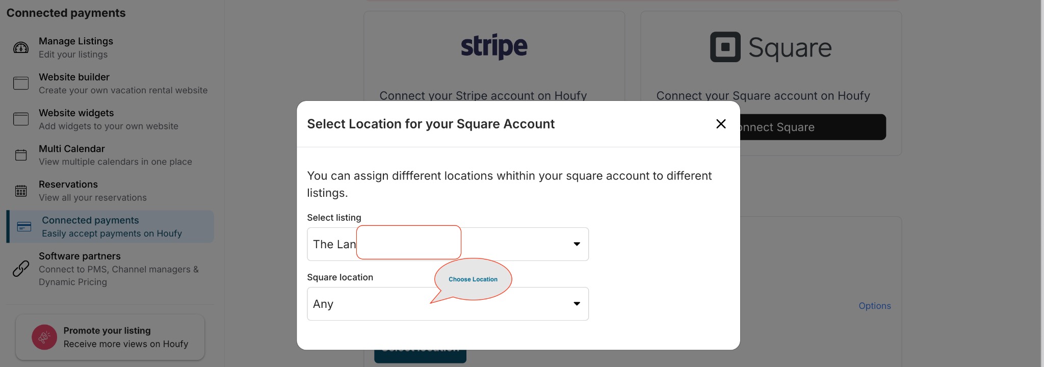 How to set a Square Location for the payment method?