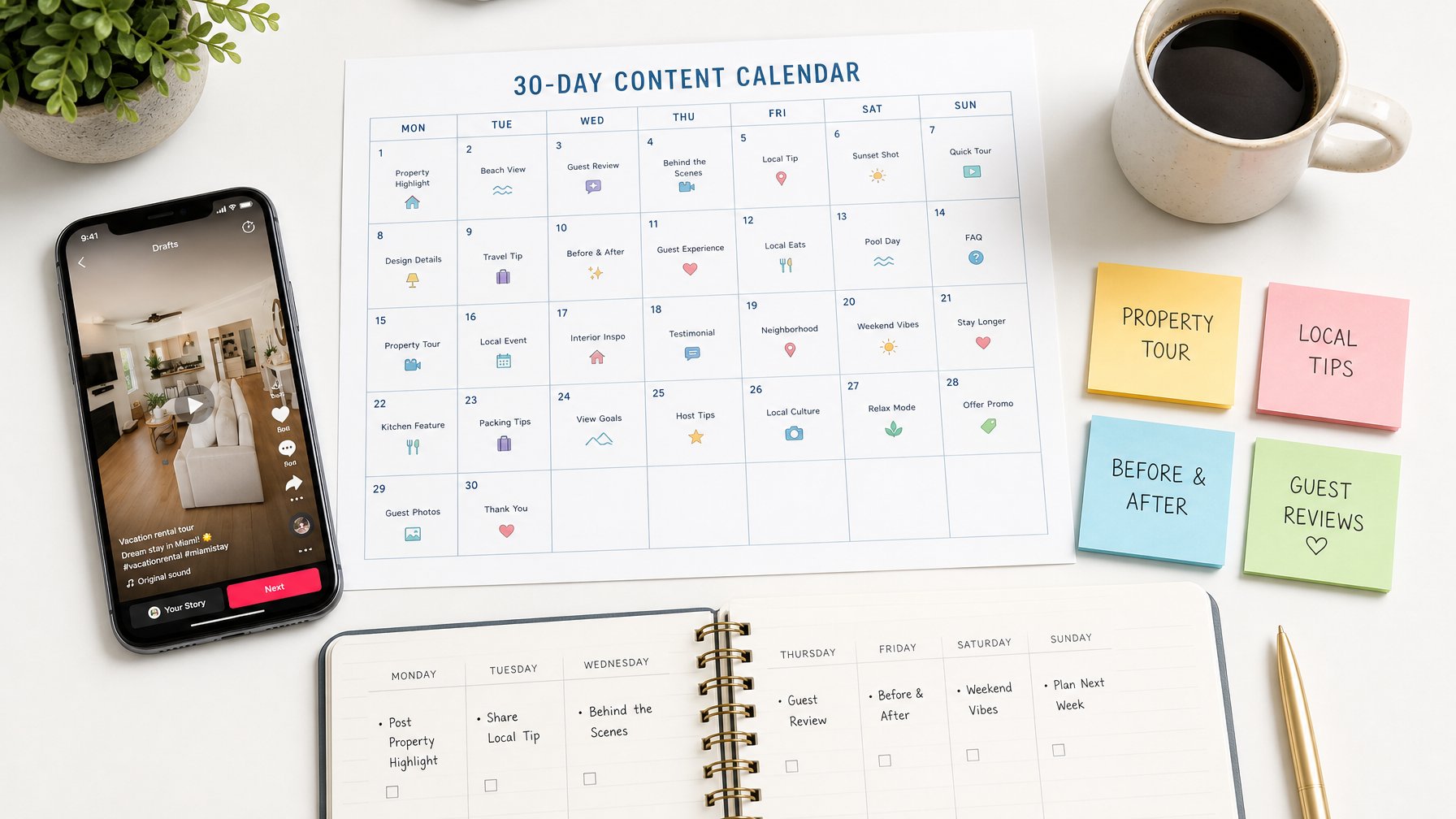 30-day TikTok content plan for vacation rental hosts to grow direct bookings