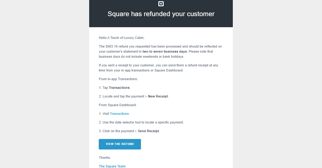 Square refunds completed via Houfy