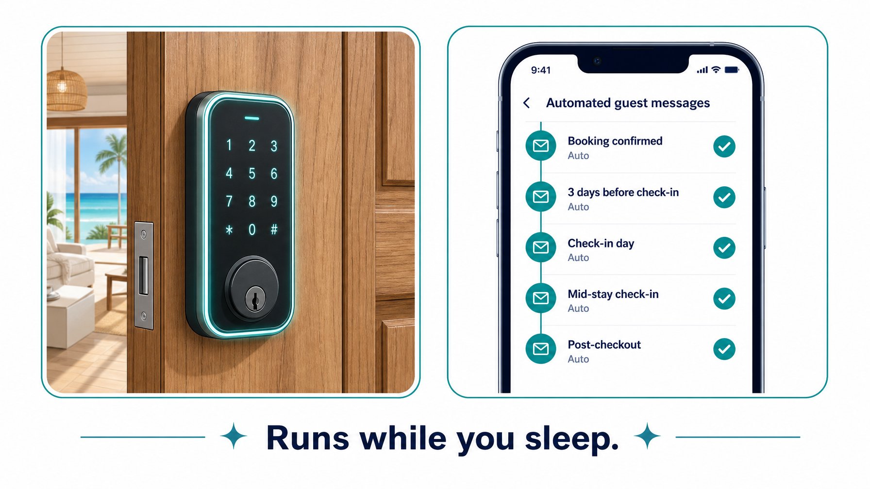 A vacation rental smart lock and automated messaging interface showing how automation tools reduce hosting time and increase effective hourly earnings for hosts in 2026