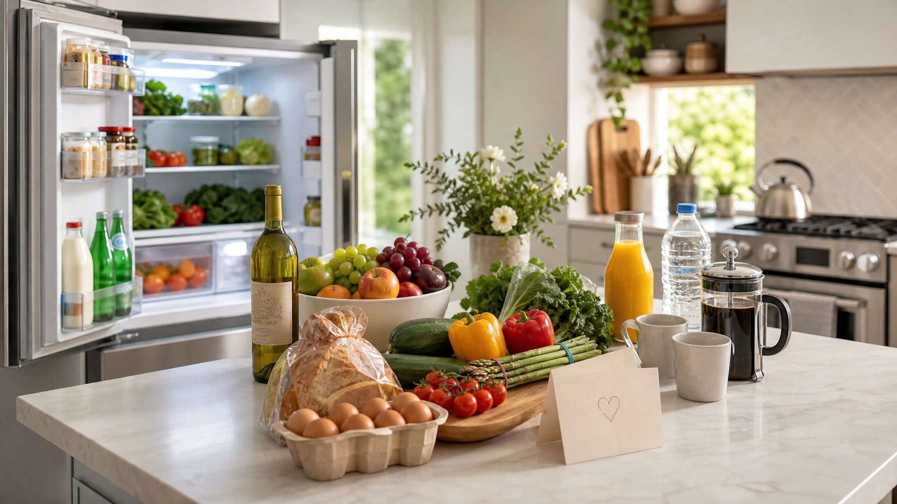 Grocery pre-stocking — the upsell guests remember and review.