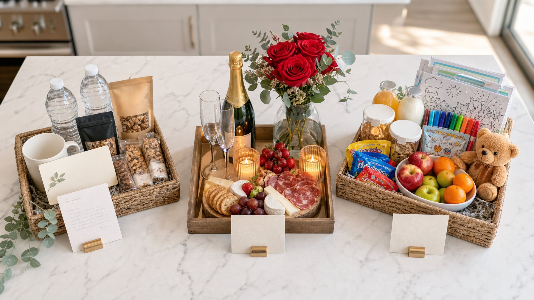 Three welcome package tiers: basic, romance, and family.
