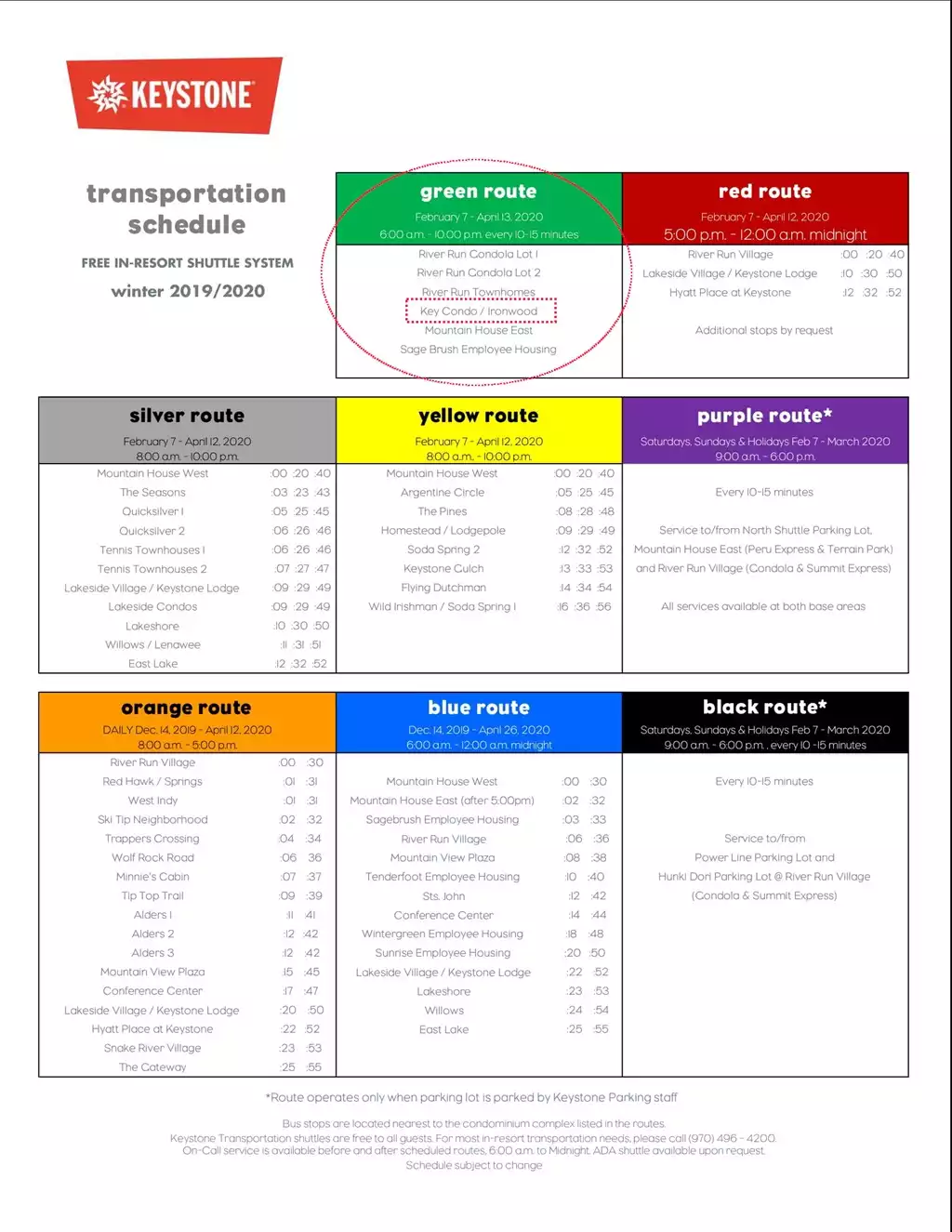 Keystone Resort Bus Schedule