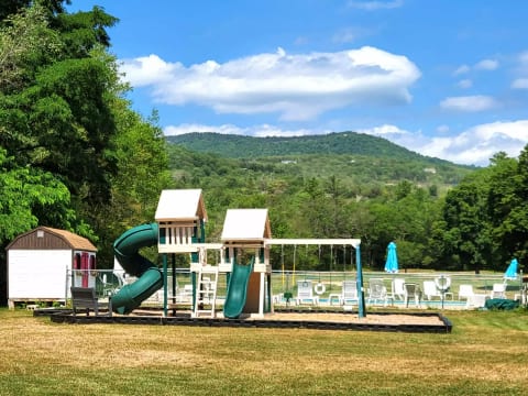 Spend some time on the playground or enjoy a dip in the seasonal outdoor pool (available for a small fee.)