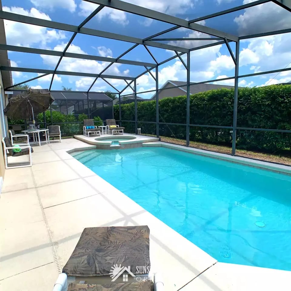 South facing private pool with jacuzzi spa.
