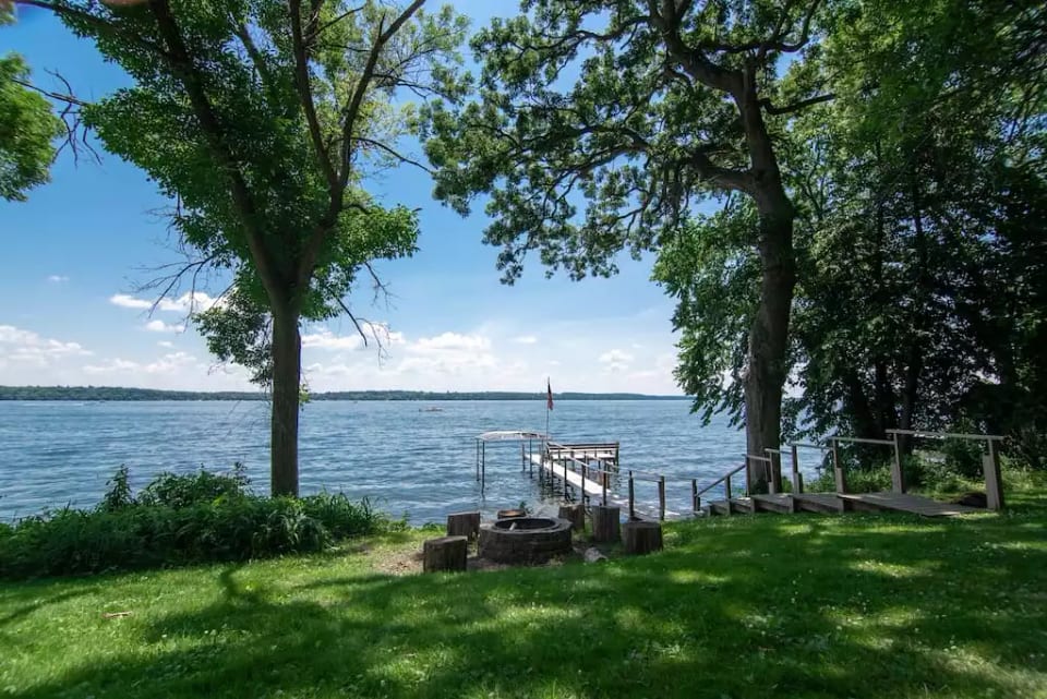 Private lake access and fire pit.