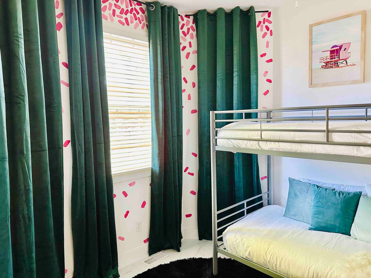 The mainfloor bunk room has floor to ceiling curtains. - Miami Escape w/ Pool & Hot Tub - Charlotte