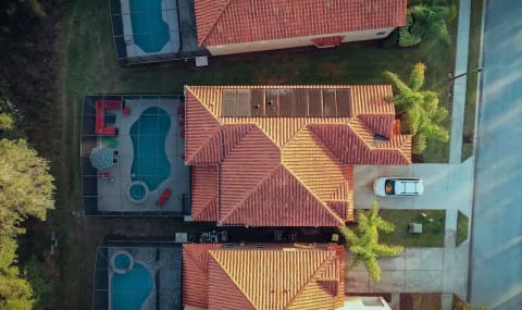 Aerial view of villa pool area
