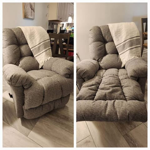 Relax or nap on this super comfortable Brand New recliner. Purchased November 2023.