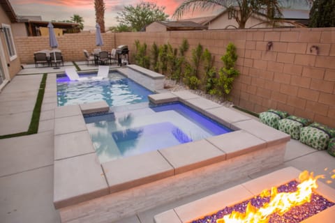 Built in fire place and seating