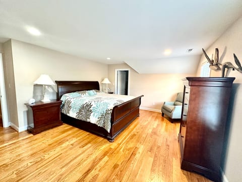 upper level king size room with full bathroom attached.
