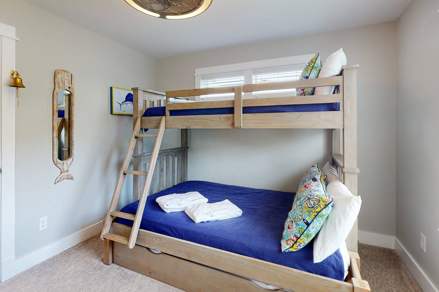 Our accommodation offers a cozy haven where your children can enjoy a comfortable night's sleep in a twin-over-double bunk bed.