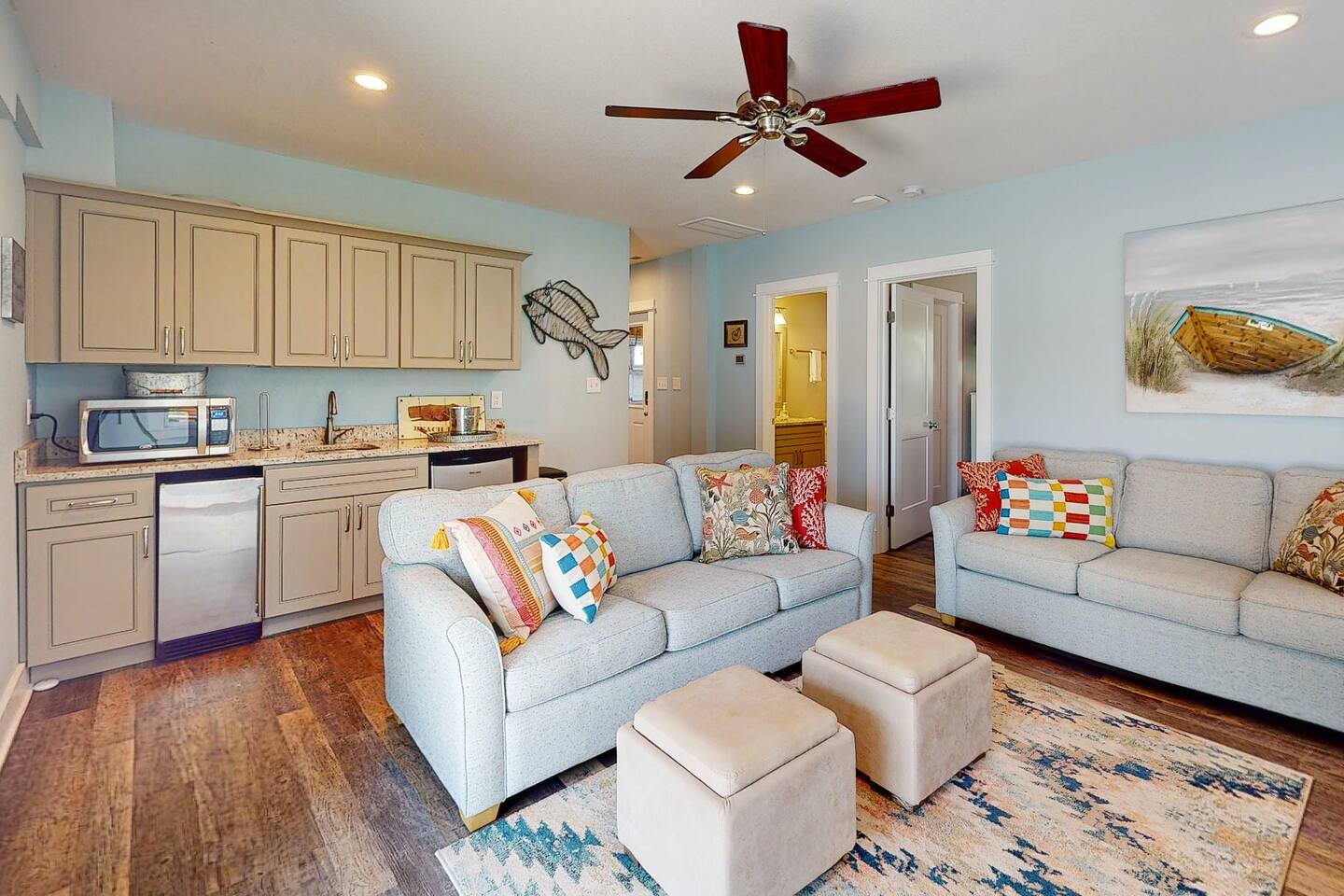 Small kitchen with living room.