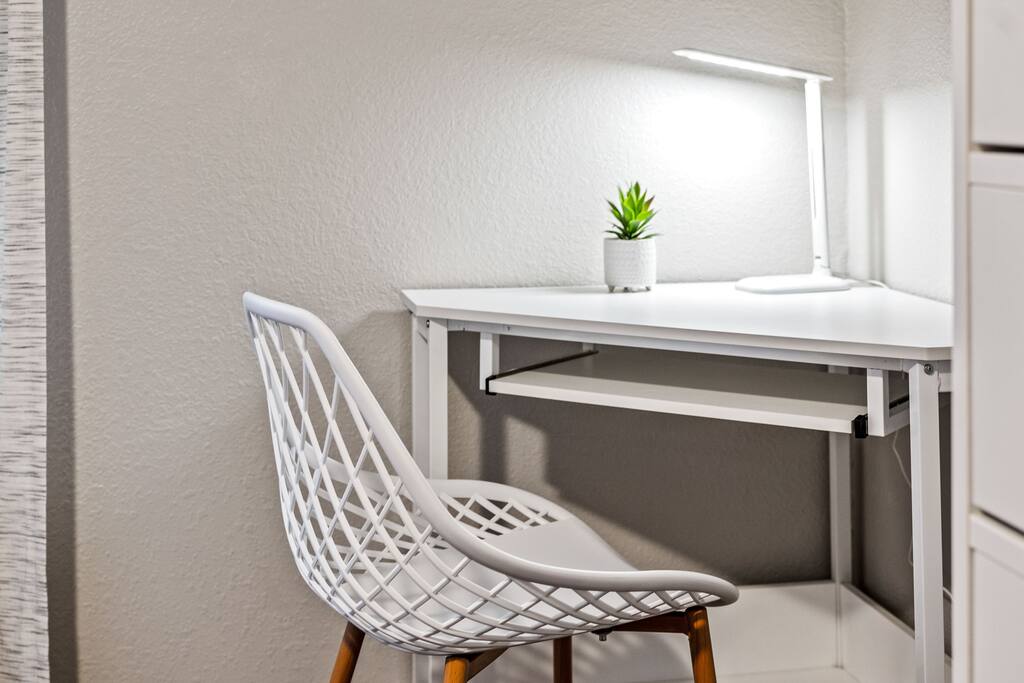 A small corner workspace for when you need to check in with the office. 