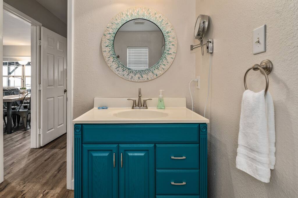 Bathroom attached to 2nd bedroom has tub/shower combo.