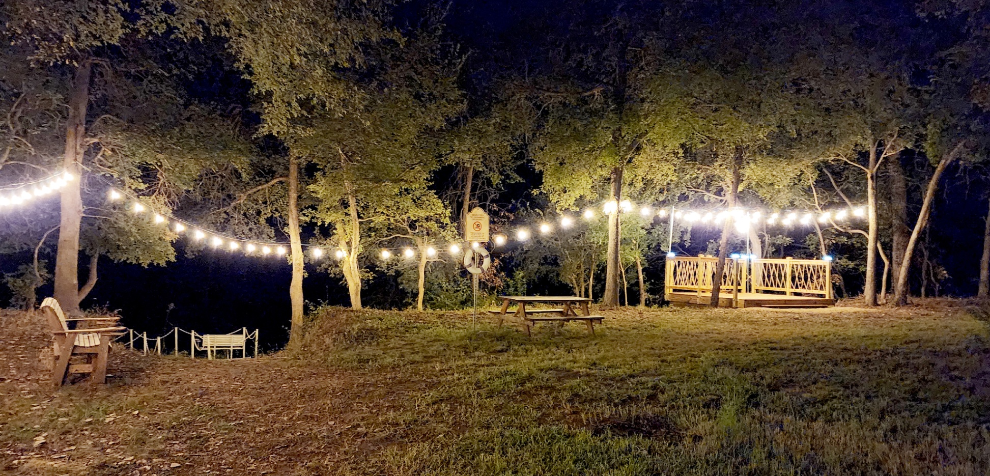 Brazos River Bank: Lit by warm string lights