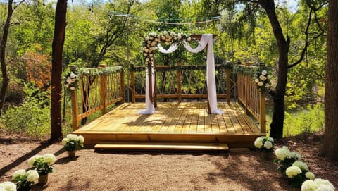 Say "I do" under a canopy of stars. Our charming outdoor deck transforms into a romantic, intimate wedding venue, perfect for creating unforgettable memories with your closest friends and family. A truly unique setting for your special day.