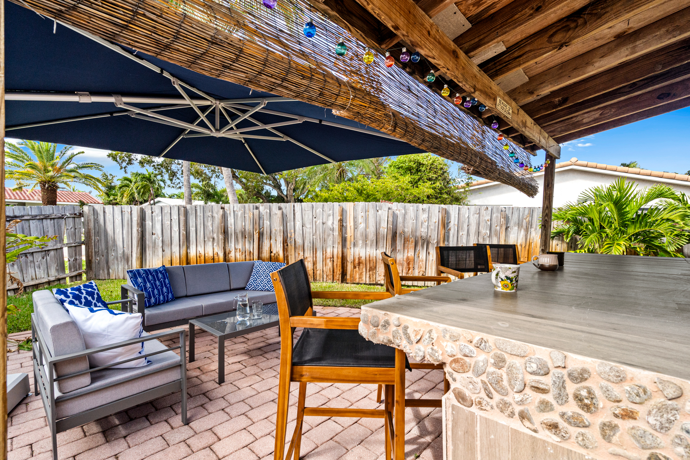 Seating and bar area in the backyard