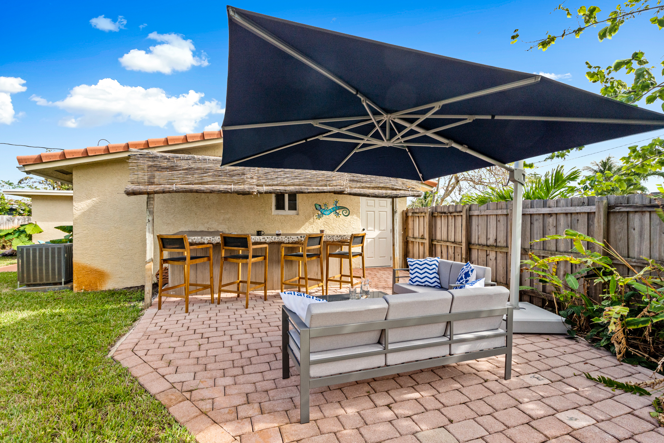 Seating and bar area in the backyard