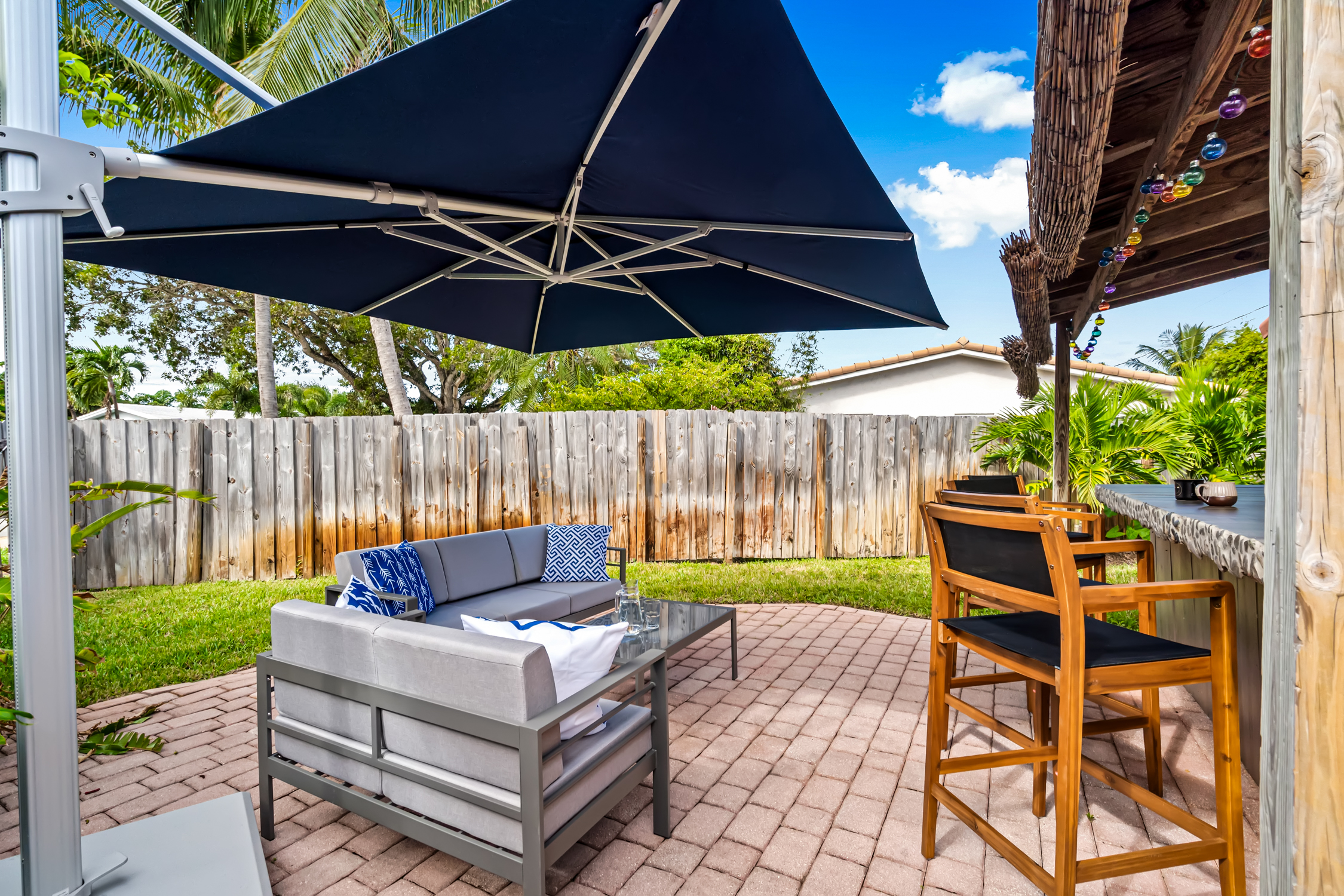 Seating and bar area in the backyard
