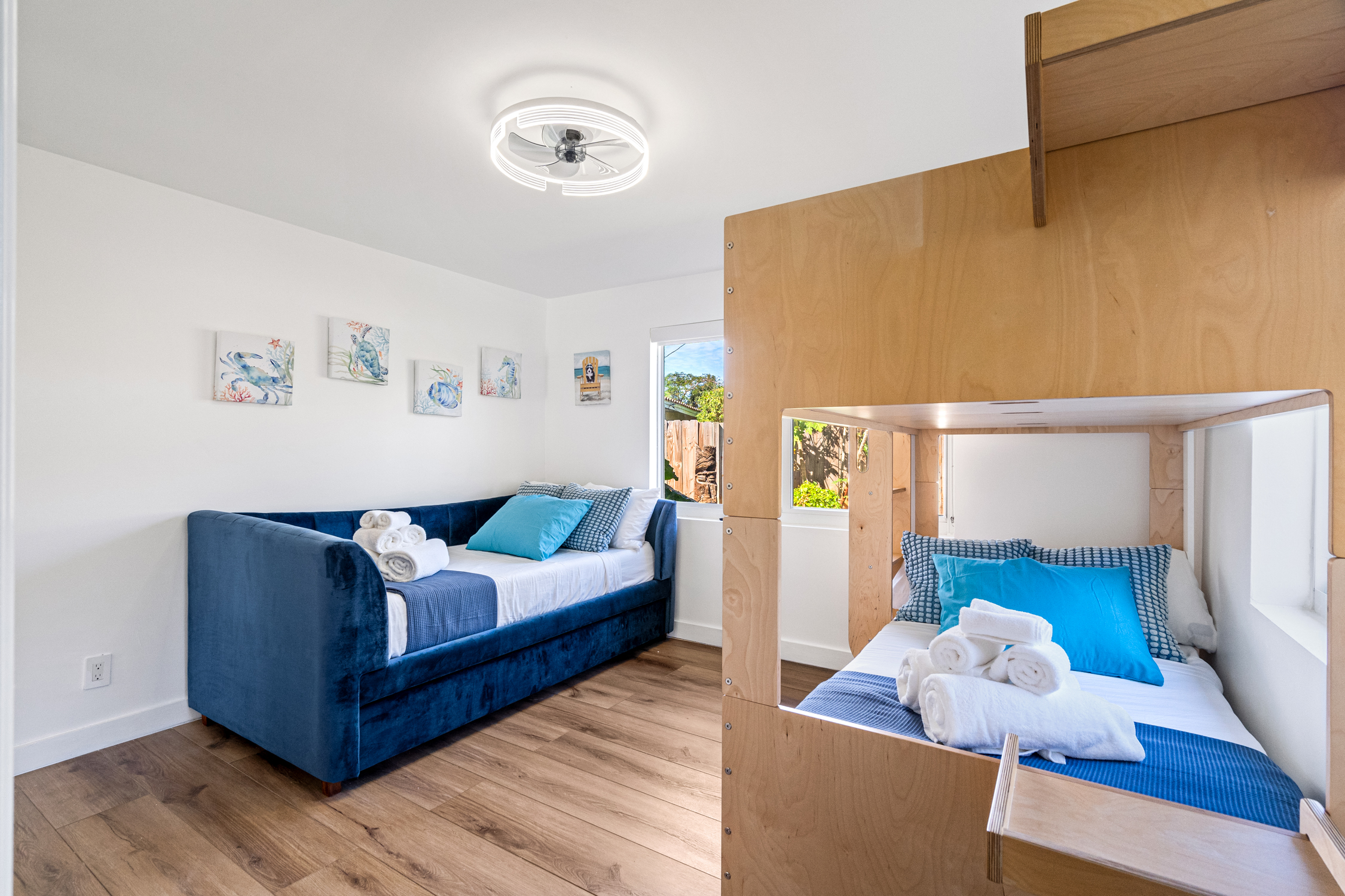 Bedroom 3, twin bunk bed, twin bed, and twin trundle