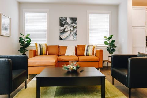 Style and comfort come together in this trendy living room