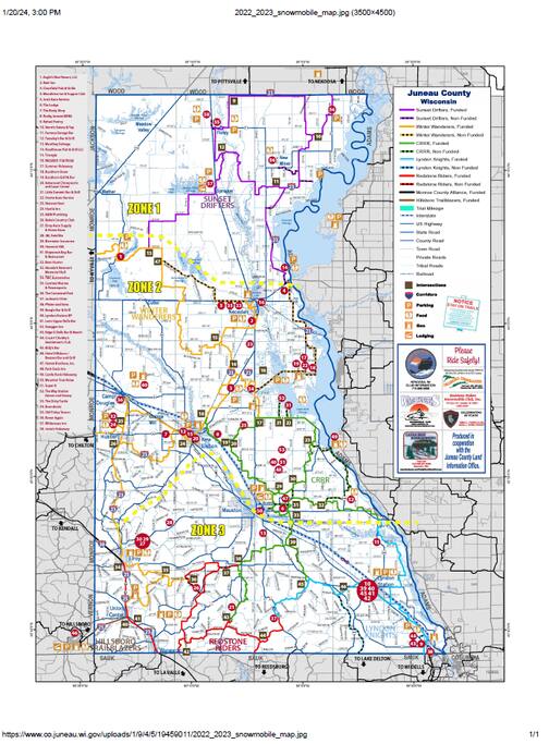 This is a snowmobile map. The website is at the bottom of the map if you would like to look up more information. This is a snowmobile map. The website is at the bottom of the map if you would like to look up more information. - Eagle Bluff Estate - Mauston