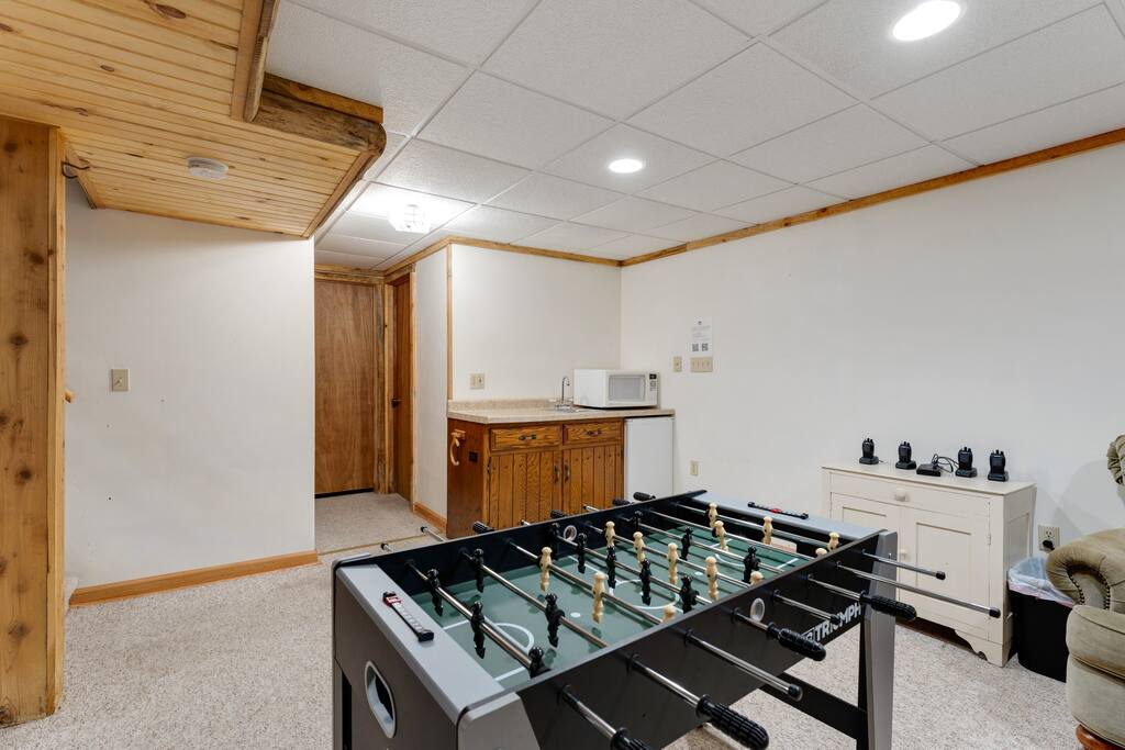 The lodge basement game room is a great place to spend your time having fun (kids and adult kids). Enjoy the PS4 & Wii with lots of games, full size arcade game with 3,000 games, foosball, arts and crafts area with supplies, board games, and more. The lodge basement game room is a great place to spend your time having fun (kids and adult kids). Enjoy the PS4 & Wii with lots of games, full size arcade game with 3,000 games, foosball, arts and crafts area with supplies, board games, and more. - Eagle Bluff Estate - Mauston