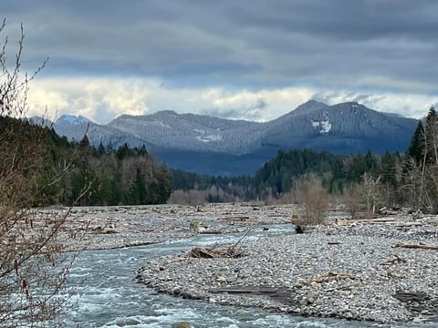 Nisqually River trailhead is across the street from our cabin.