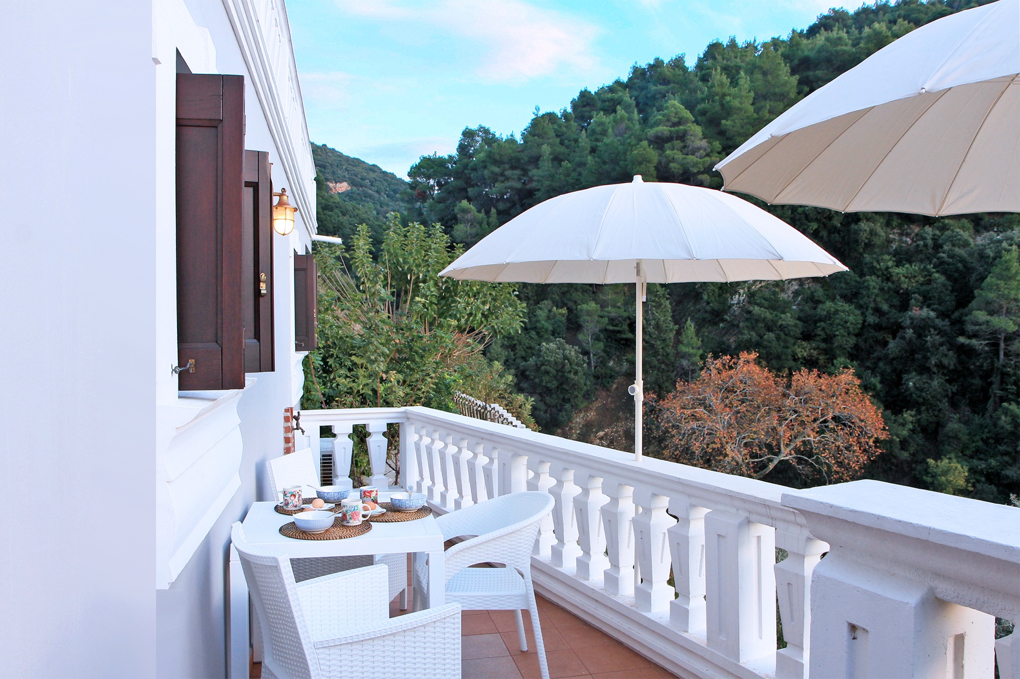 Your private furnished balcony overlooks the pristine nearby forest. - Organic Land Escape - Skopelos