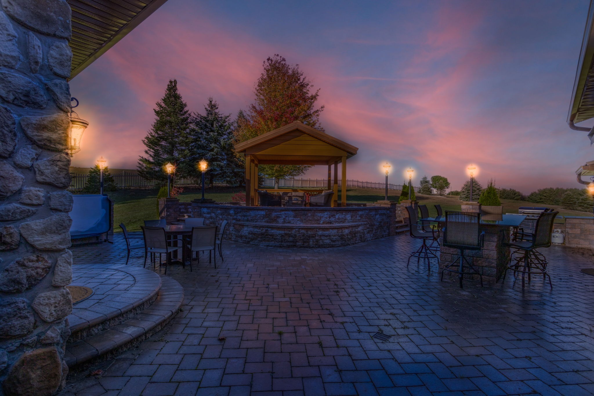 Patio with gazebo, firepit, dining table, hot tub, grill - Deep Creek Serenity Retreat - Friendsville