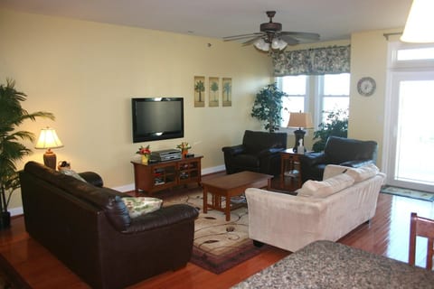 Enjoy watching the large flat screen TV!