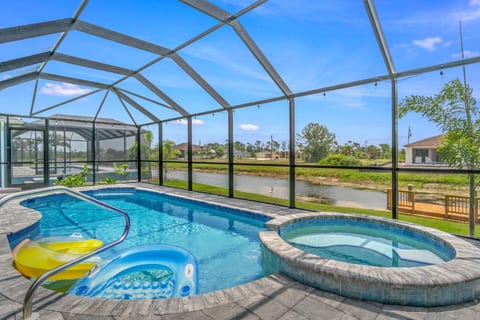 Sparkling saltwater pool with adjacent spa