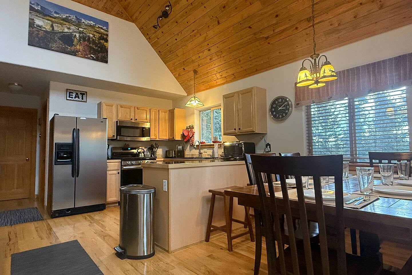 The kitchen has a gas stove and is equipped with everything you need to make a delicious meal for up to 12 guests and you have a relaxing view from the kitchen window. What more could you ask for?