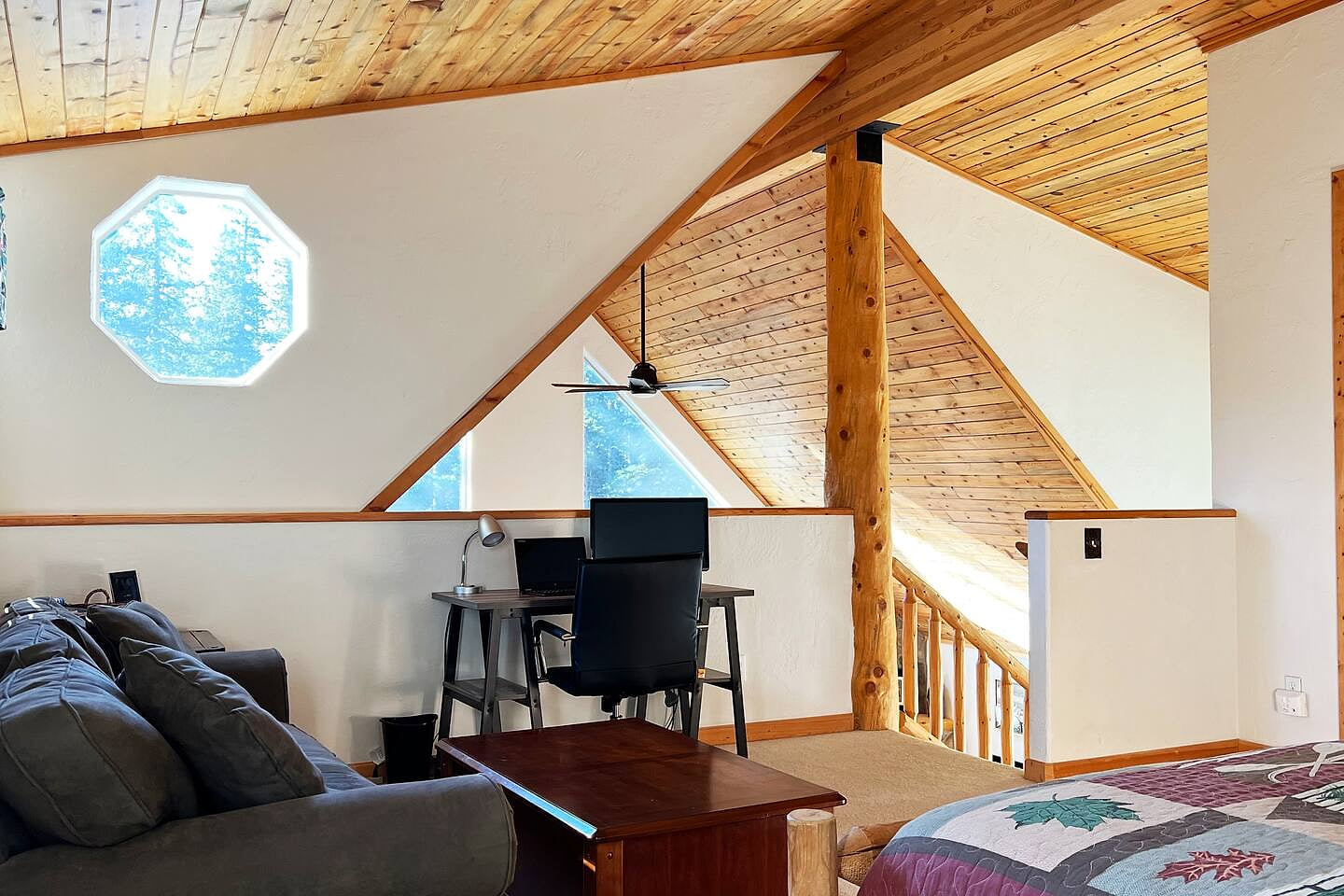 With a new desk and chair, with Starlink high speed internet, Red Dog Cabin is a great option for a work/vacation. Hopefully the beautiful views from the desk won't be too distracting.